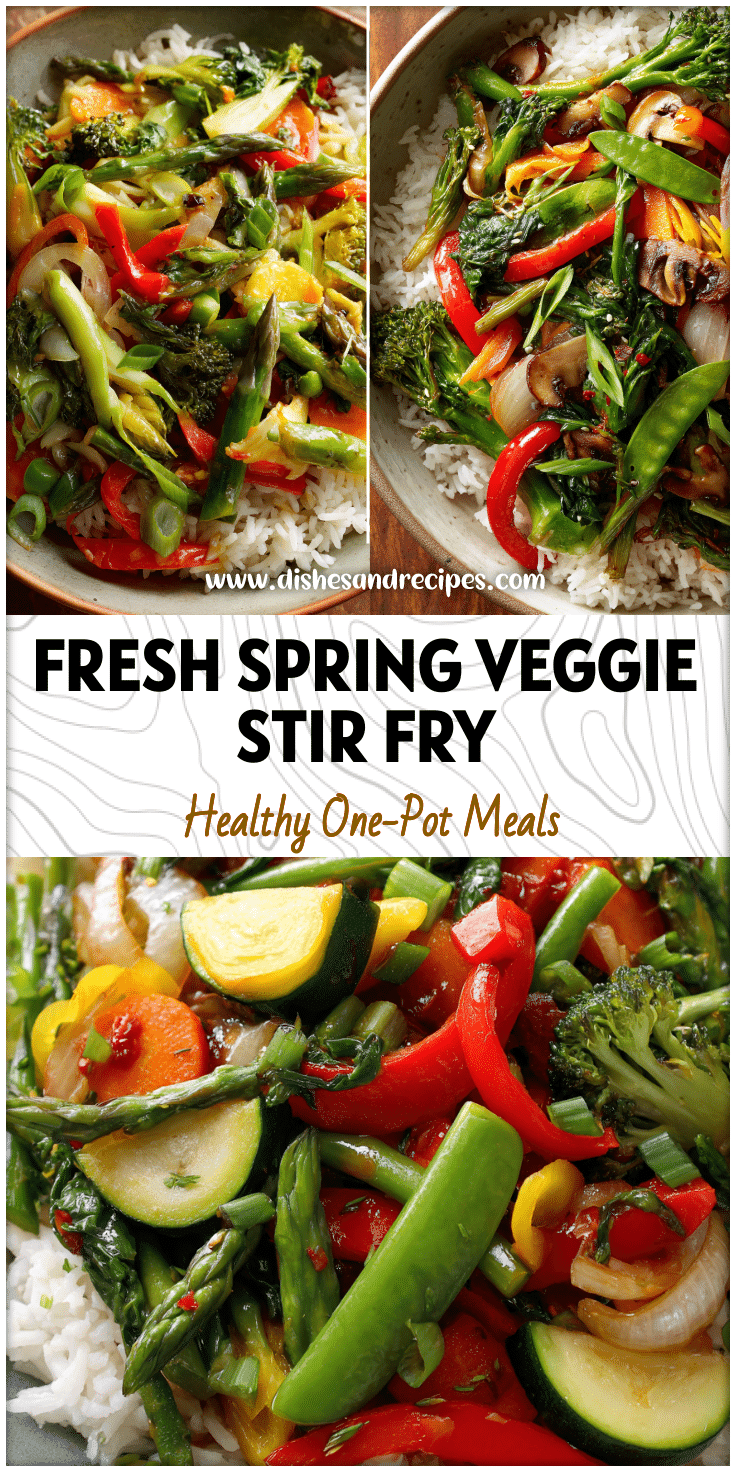 Colorful bowl of Spring Vegetable Stir Fry with rice, Satay Vegetables, and fresh veggies for stir fry.